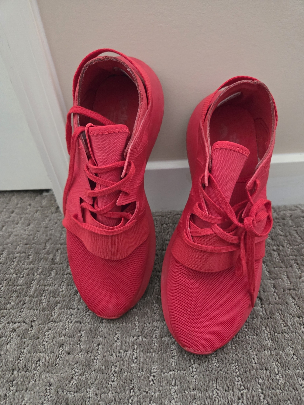 adidas Women's Bright Red Lace-Up Sneakers